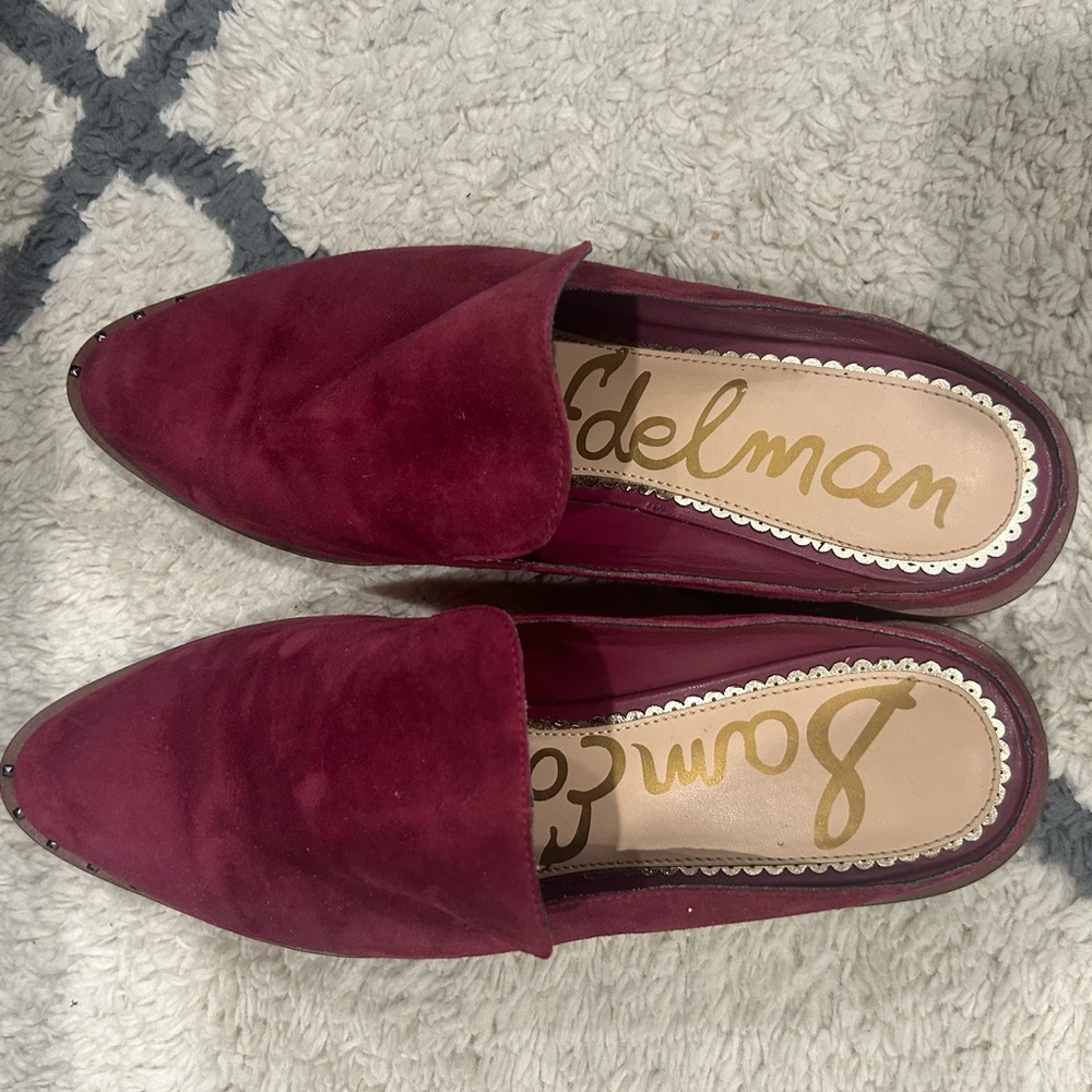 Sam Edelman Wine Suede Leather Pointed Mules with Stud Trim - Picture 5 of 7